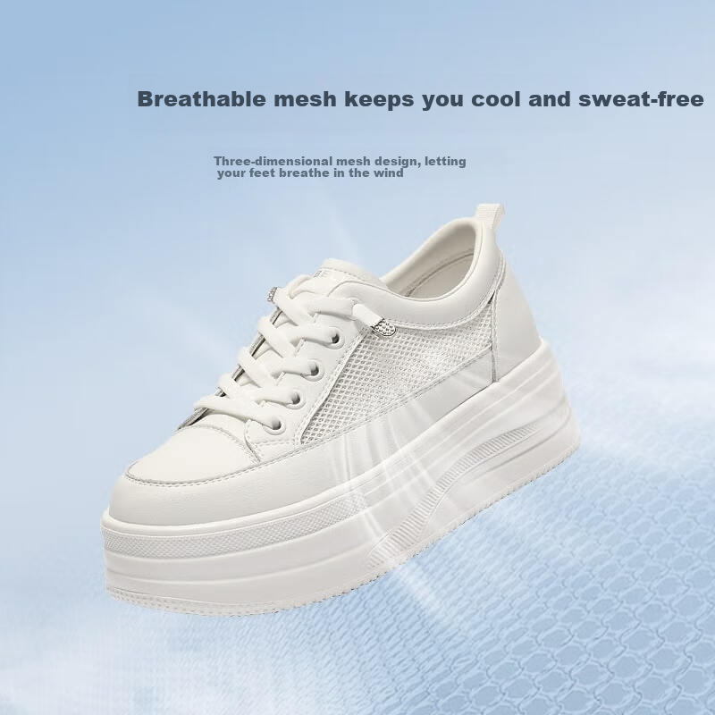 Belle Versatile White Sneakers for Women Summer Thick Sole Height Increasing Comfortable Breathable Mesh Casual Shoes E2U1DBM5 White Size 34