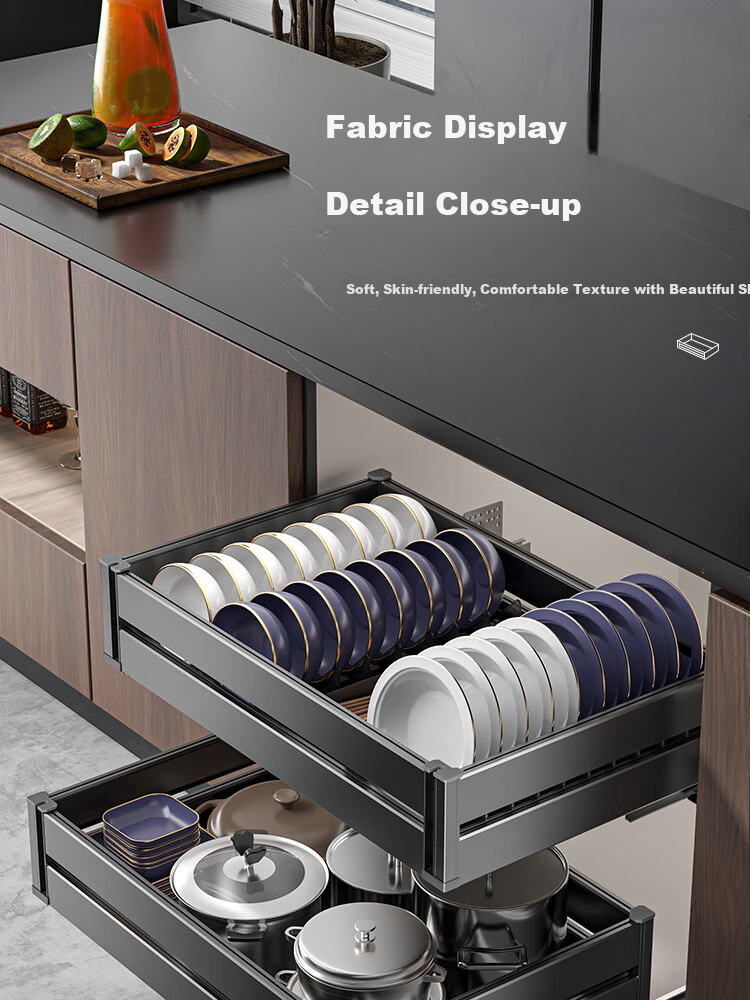 Sijimuge Pull-Out Double-Layer Aluminum Alloy Deepened and Heightened Kitchen Cabinet Drawer Basket Spice Rack 1