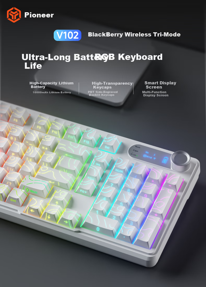 EWEADN V102Ultra Wireless Keyboard and Mouse Combo Three-Mode Office Mechanical Feel Silent Membrane Keyboard 10,000mAh Desktop Laptop Universal Peripheral Set 99 Keys 1