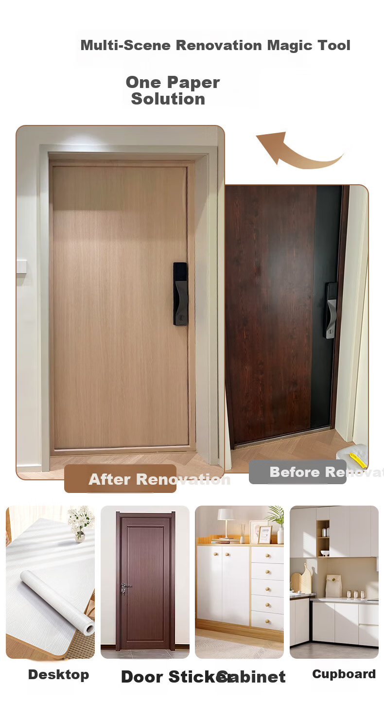 Xinuo Door Sticker Wood Door Renovation Self-Adhesive Full Door Covering Entry Door Color Change Film Renovation Old Door Full Wrap Wood Grain Sticker 7