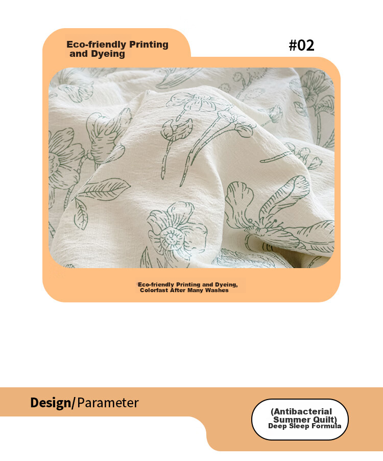 MUJI Class A Antibacterial Summer Quilt Air Conditioning Quilt 200x230cm Single/Double Soybean Quilt Core Summer Floral Pattern 3