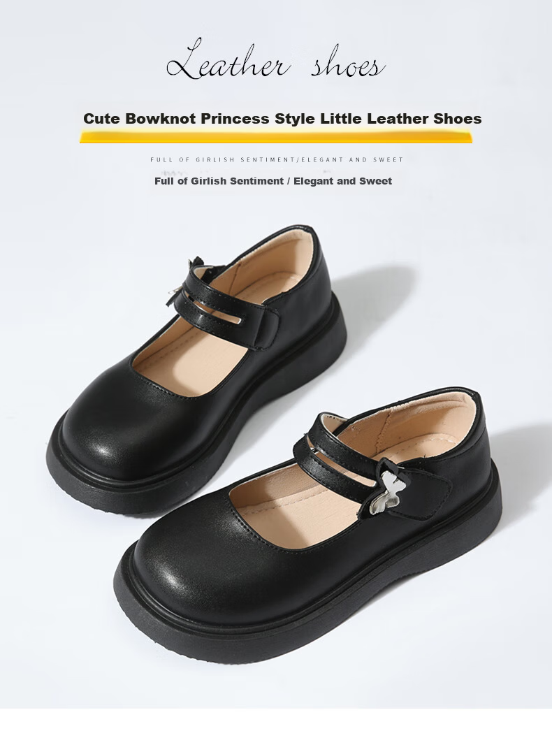 Guniya Girls Children's Leather Shoes Square Toe Breathable Soft Sole School Performance Shoes Black Matte Size 30 3