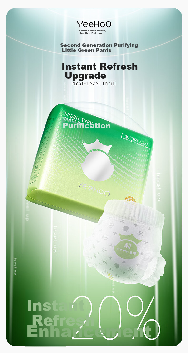 YEEHOO Little Green Pants Baby Diapers Size S 25pcs Ultra-thin Breathable Leak-proof Suitable for Babies Anti-rash 1
