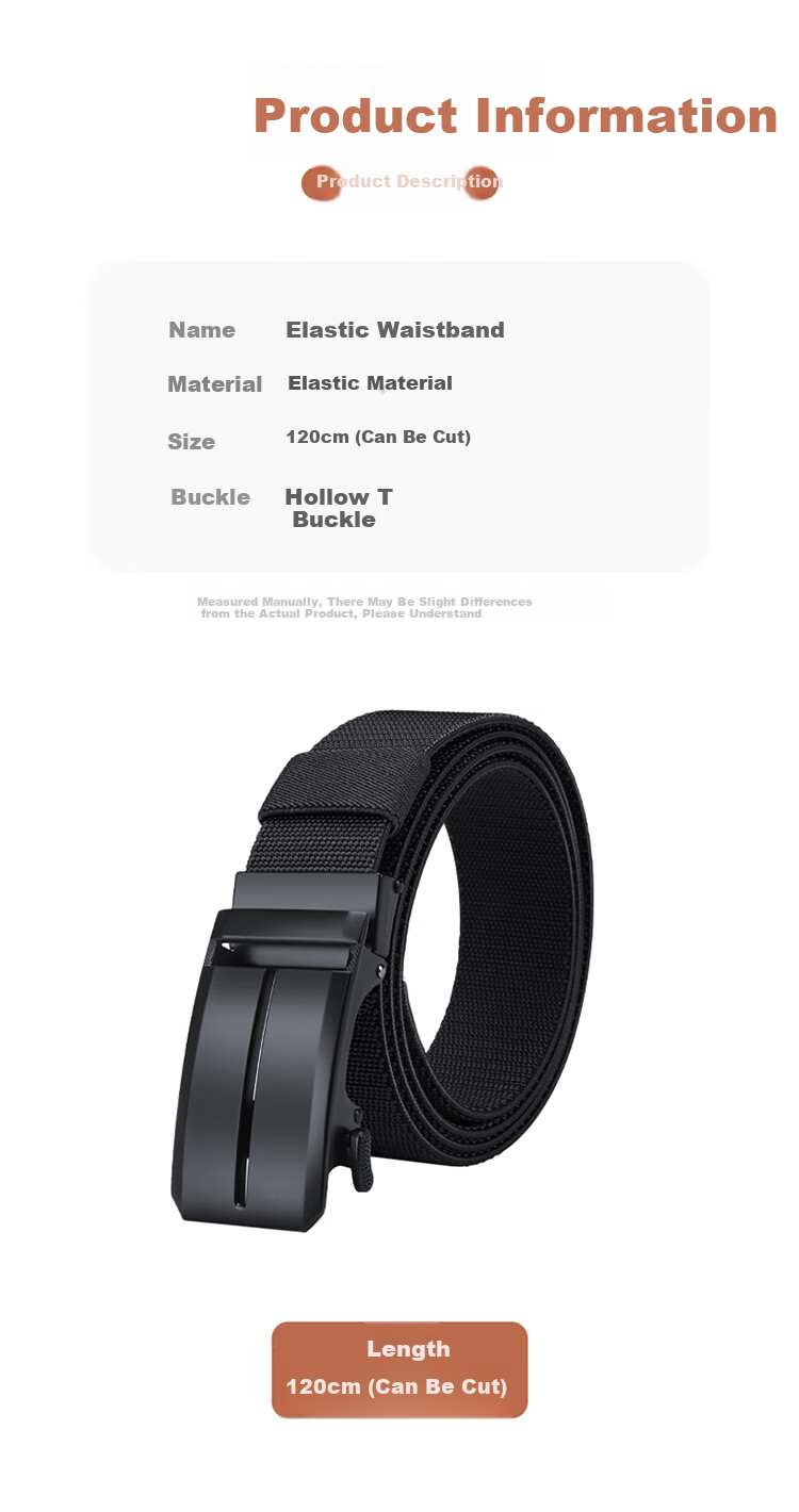 Biyoumei Men's Belt Hollow T-Shaped Buckle Automatic Elastic Belt Business Casual Birthday Gift Leather Belt 7