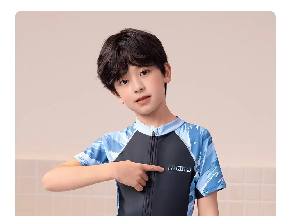 LI-NING Kids Boys One-Piece Swimsuit Youth 2026 New Professional Training Swimwear 25