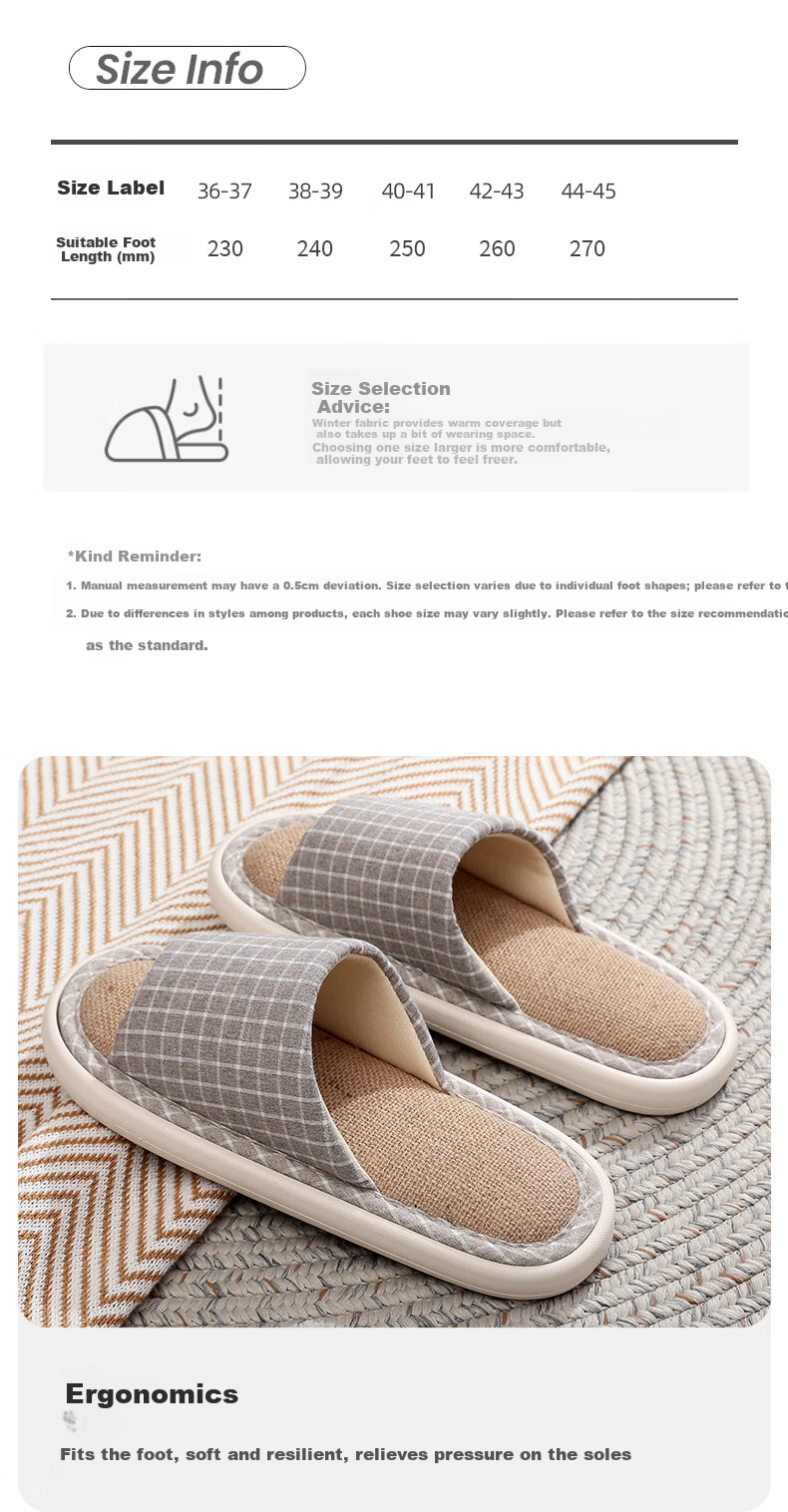 OHMYK Linen Slippers Men Spring Autumn Indoor Non-slip Breathable Four Seasons Cotton Linen Fabric Slippers Women Navy Blue Size 40-41 5