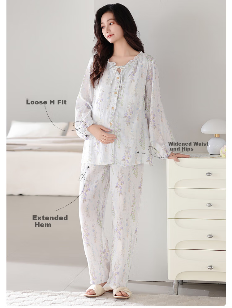 JOYNCLEON Summer Thin Bamboo Cotton Maternity Pajamas Postpartum Nursing Hospital Gown with Chest Pads Homewear Blue L Jyz157092 16