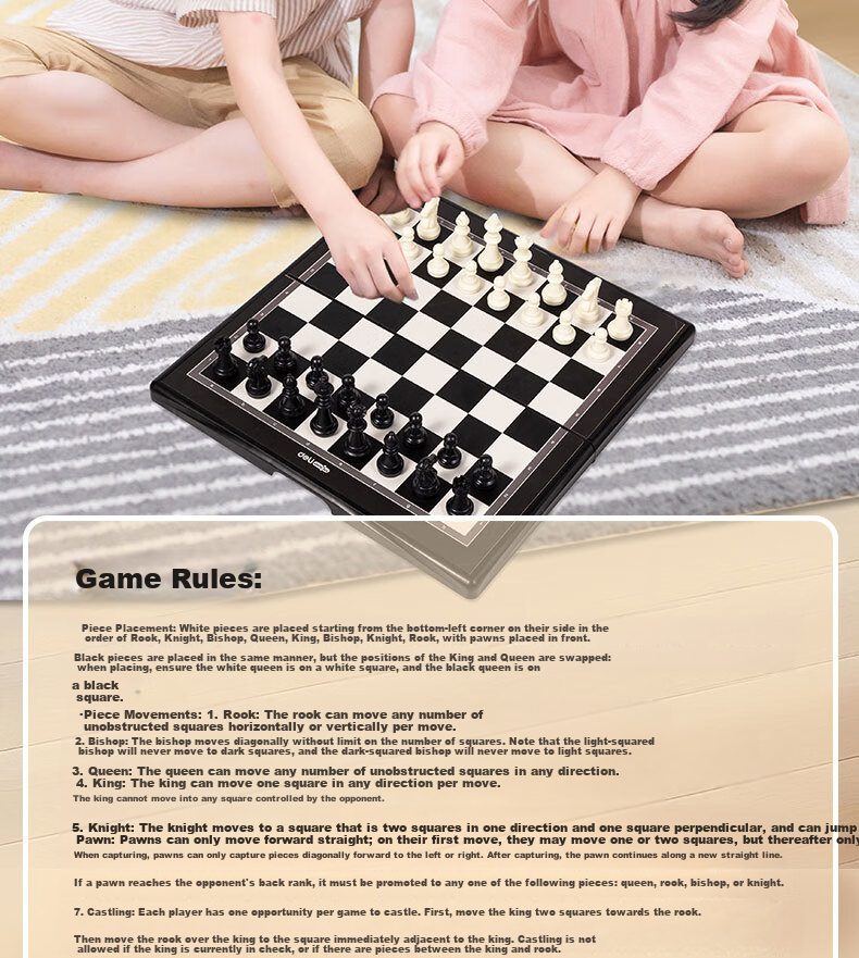 Deli Magnetic Waterproof Foldable Chess and Checkers Board with Storage Box for Travel, Educational Table Game for Students and Children 2