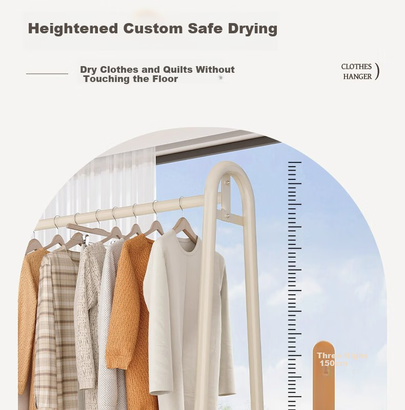 Shanshan Wooden Floor-Standing Clothes Hanger Coat Rack Bedroom Garment Rack Mobile Balcony Storage Shelf 8