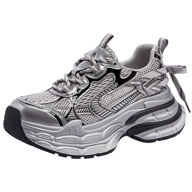 CAMEL Silver Moon 3rd Generation Dad Shoes Outdoor Height Increasing Casual Shoes L26S283125W Gray/Gun/Black (Breathable Mesh) Size 39