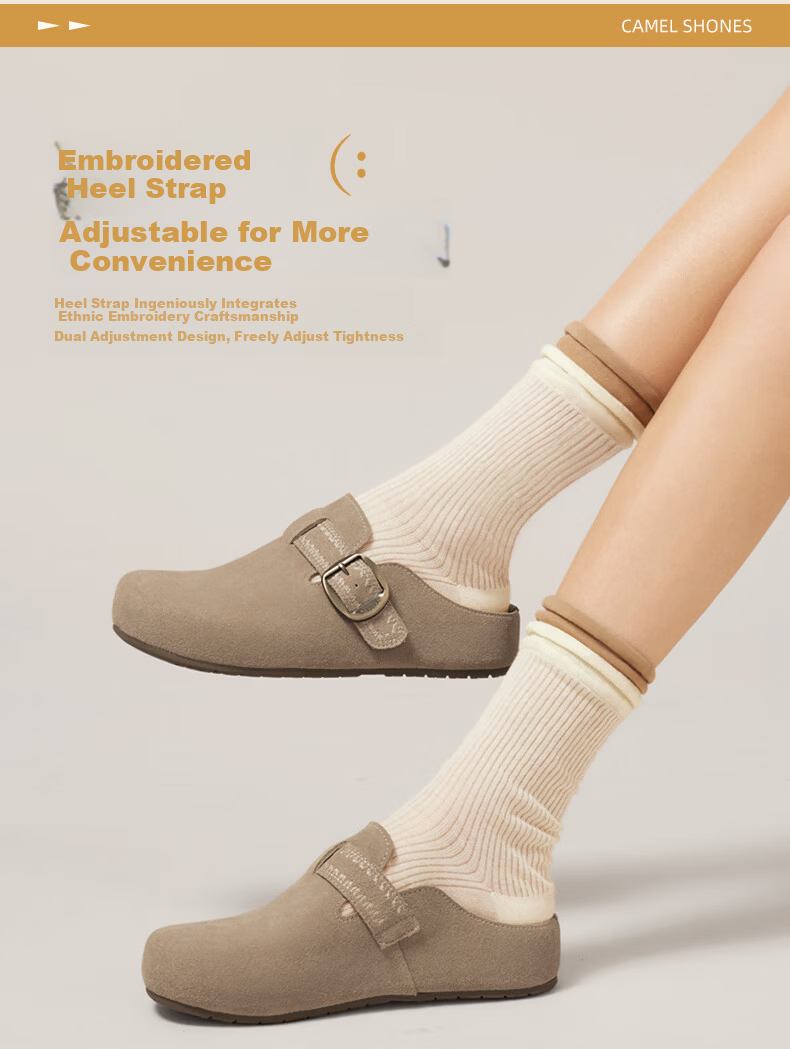 CAMEL Pine Bag 2nd Generation Birkenstock Style Half Slippers for Women Ethnic Casual Shoes L26S700197 Apricot Size 40 5