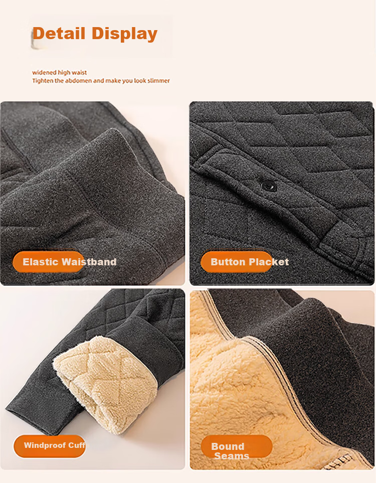 Langsha 100% Wool Men's Autumn Winter Fleece Lined Thickened Lamb Wool Thermal Pants High Waist Knee Protection Extra Thick Base Layer Pants Northeast Style 18