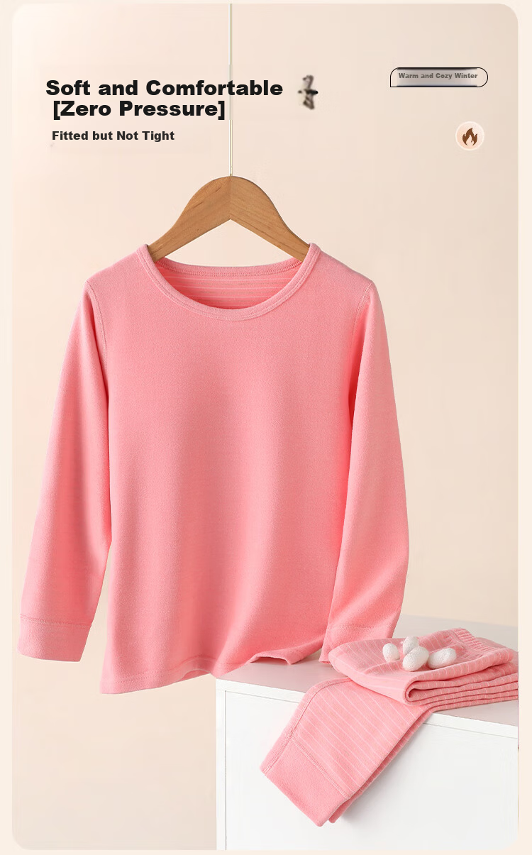 LangSha Kids Thermal Underwear Set Girls Autumn Winter Cashmere Silk Heated Base Layer Pajamas for Older Children 10
