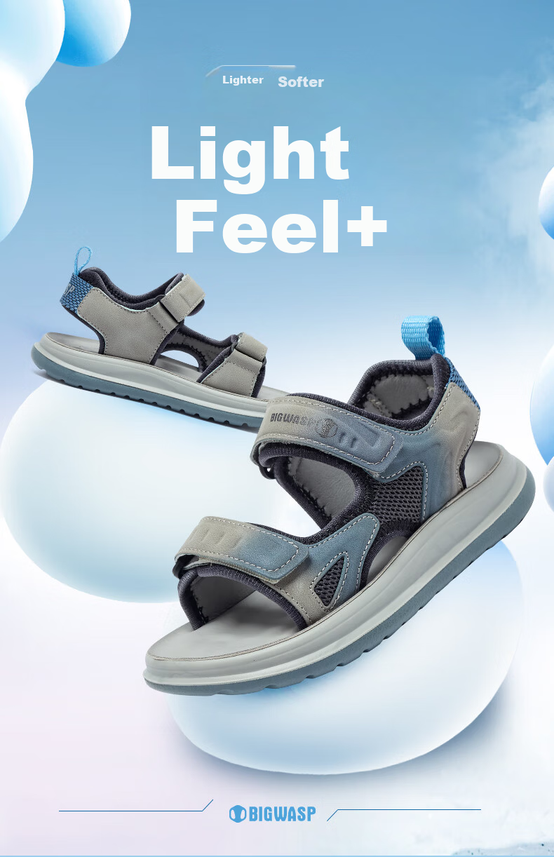 BIG WASP Boys' Summer Beach Sandals Open Toe Sandals D332523533 Gray Sky Blue Size 33 3