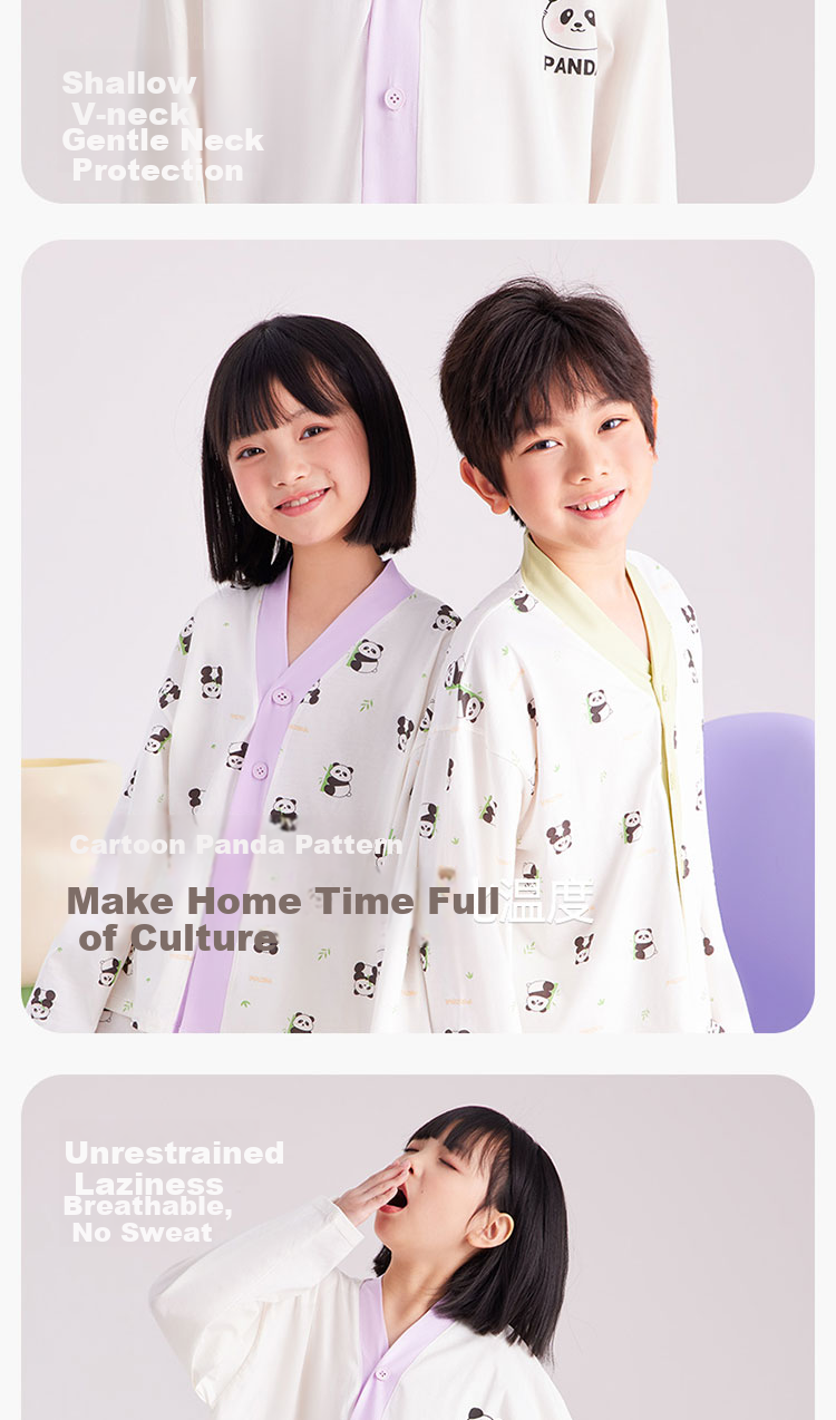 Hodo Kids Unisex New Cardigan Air Conditioning Cotton Pajama Set with Panda Print 170 9