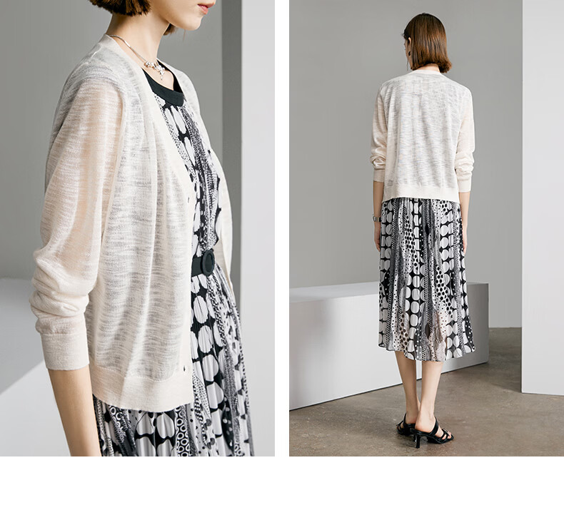 Yanyu Long Sleeve Lightweight Knitwear Women 2026 Summer Simple Versatile Cardigan V-Neck Top Off-White L 35
