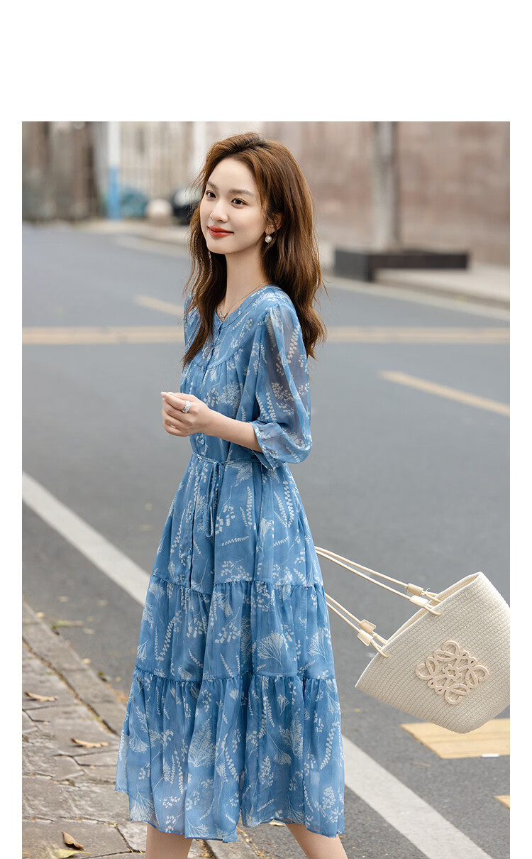 Demana Lightweight Summer Romantic Round Neck Printed Five-Sleeve Ruffle Hem Slim Fit Dress for Women Premium Quality 11
