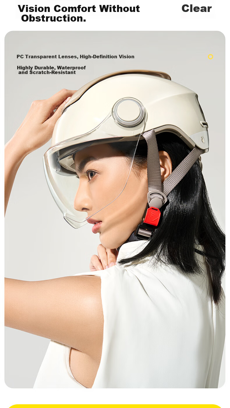 TWOBEE 3C Certified Electric Motorcycle Helmet, Four-Season Universal Half Helmet, Sun Protection and Anti-Fog Dual Visor, Zero-Pressure Sunroof, Unisex Electric Scooter Helmet TK47 48