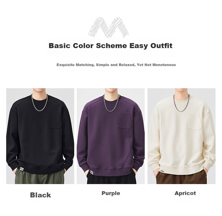 MARK FAIRWHALE Men's Sweatshirt Spring and Autumn American Style Crewneck Casual Loose Fit Trendy Black XL 6