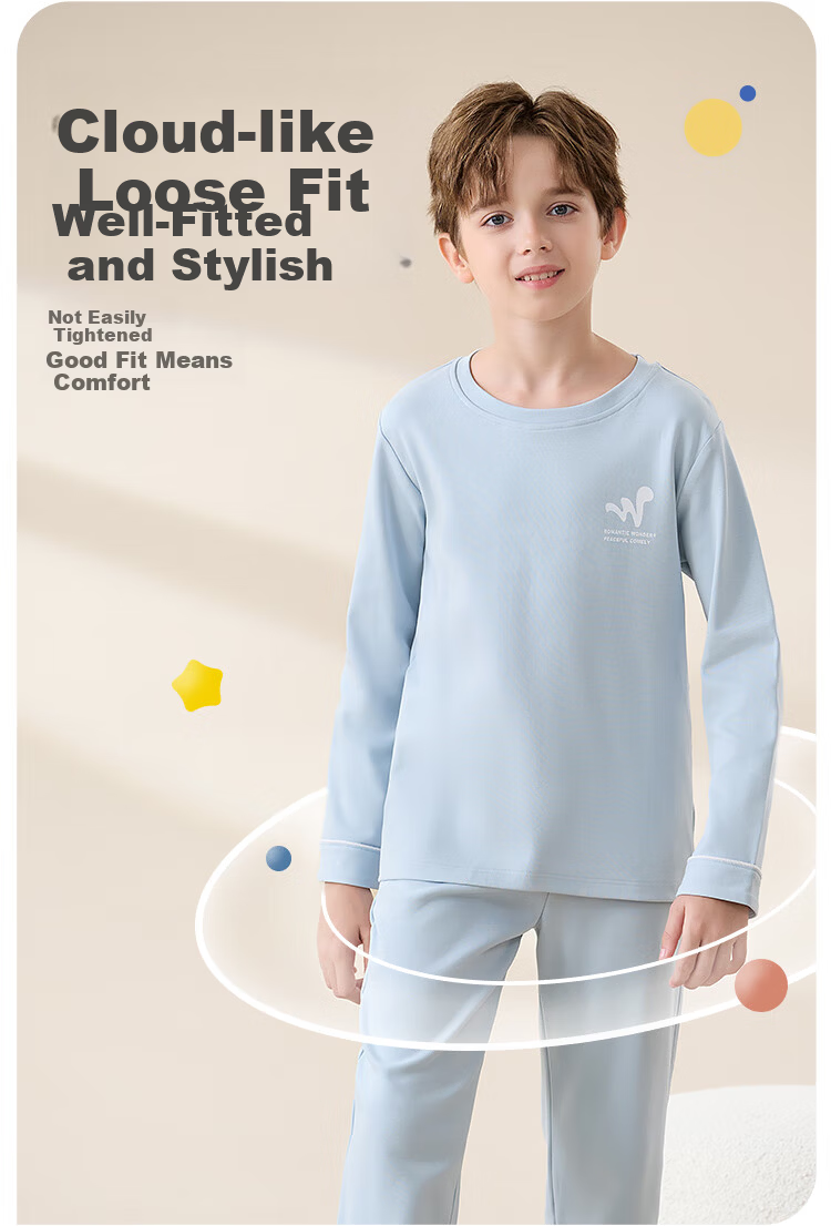 Hodo Children's Cotton Sleepwear Class A Homewear Set Boys Mid-Large Kids Spring Autumn Long Sleeve Long Pants Loose Comfortable Set 10