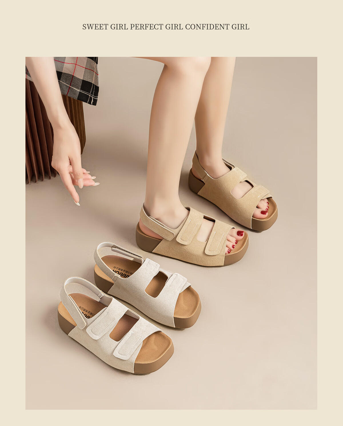 Warrior Thick Sole Birkenstock Style Women's Sandals New Summer Outdoor Casual Comfortable Versatile Beach Sandals Apricot Color Size 37 13