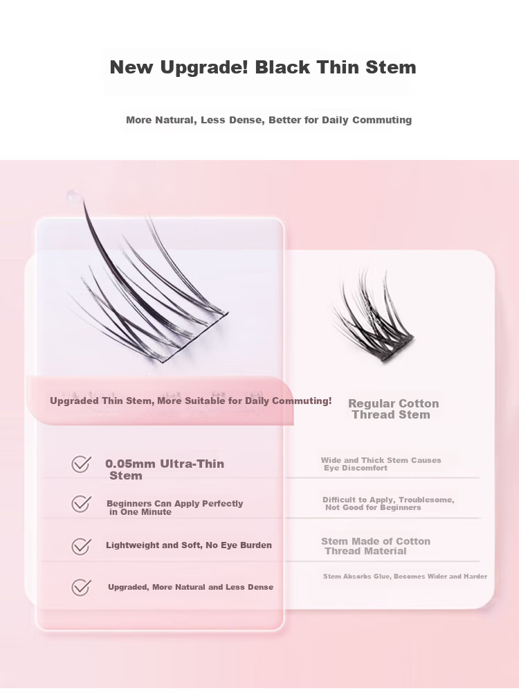 UPLUS Self-Adhesive False Eyelashes (Double-Tip Small Flame Lower Lashes, 120 Clusters) Transparent Stem Beginner Eyelash Kit Gift 6