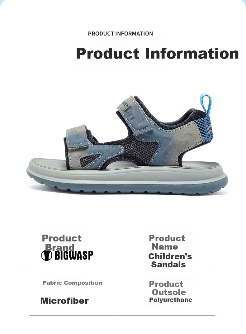 BIG WASP Boys' Summer Beach Sandals Open Toe Sandals D332523533 Gray Sky Blue Size 33 12