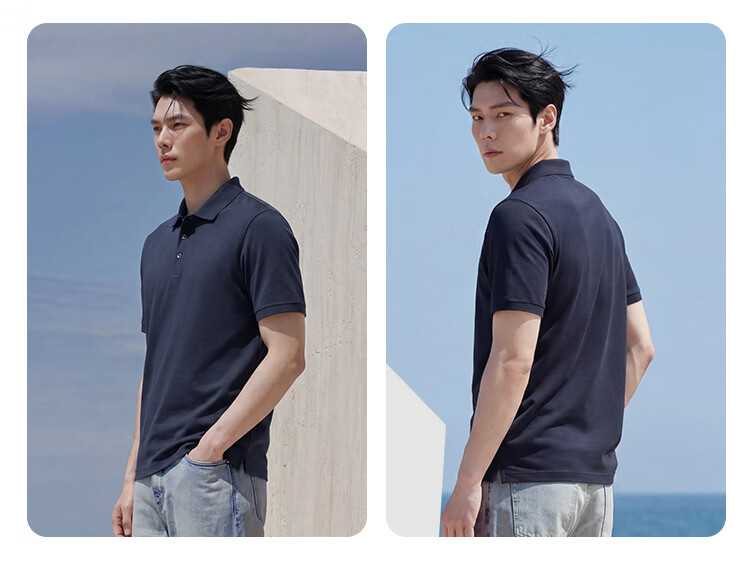 JD Jingzao Mulberry Silk Men's Polo Shirt Short Sleeve High-End T-Shirt Spring Summer Cool Business Casual Elegant Black Zipper M 18
