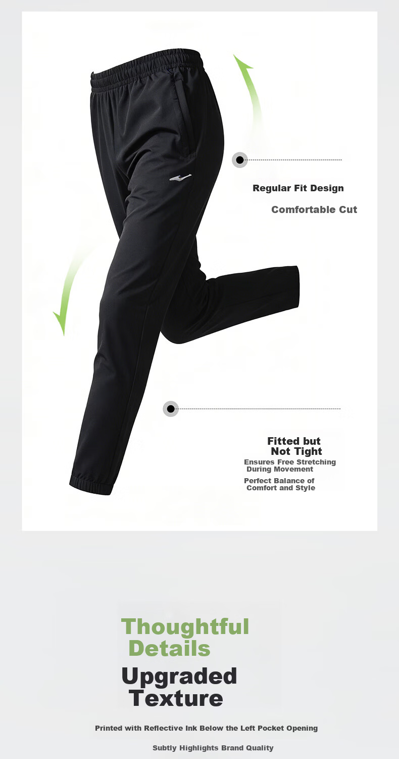 ERKE Men's Spring Woven Jogger Pants Quick-Dry Moisture-Wicking Stretch Casual Running Pants 6