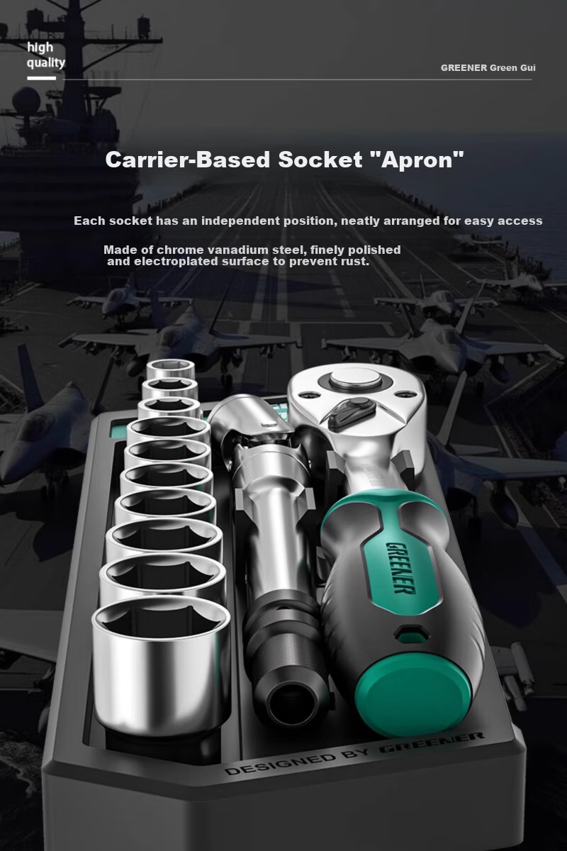 GREENER Ratchet Socket Wrench Hexagon Multifunctional Combination Set Quick Torque Tool 27-Piece Kit 12