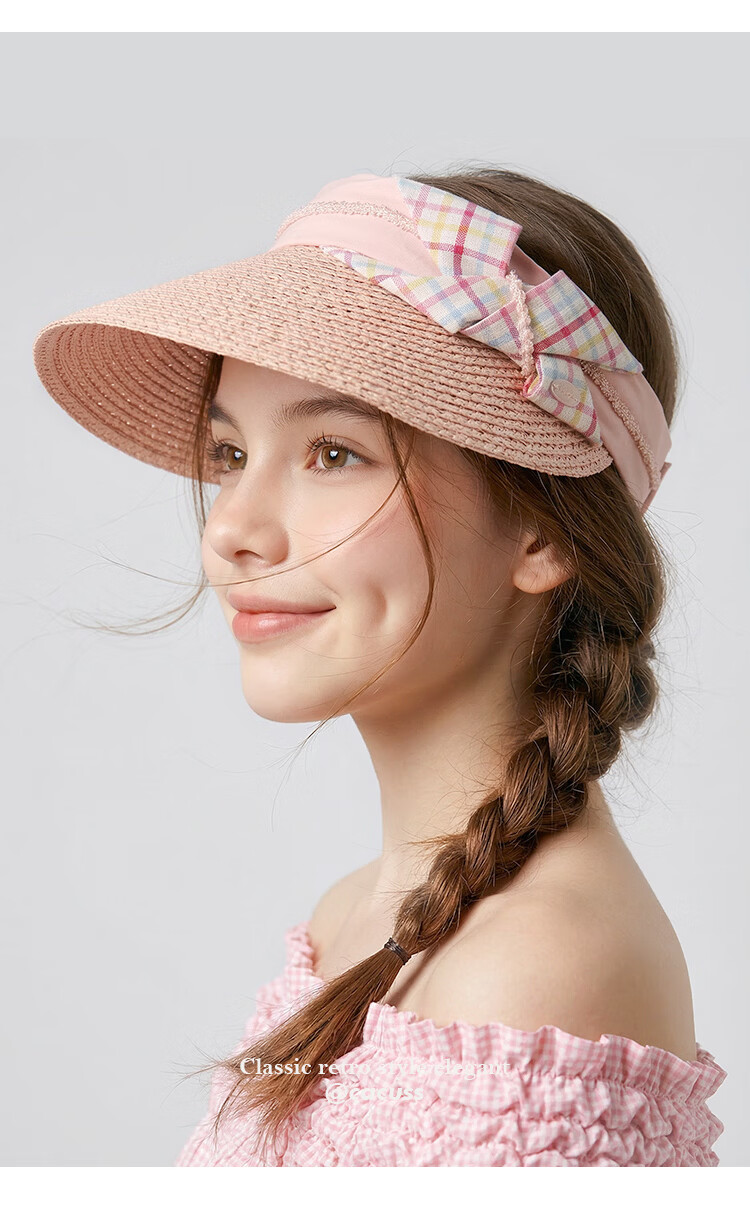 CACUSS Large Brim Open-Top Women's Summer Outdoor Fashion Straw Sun Hat Soft Pink 8