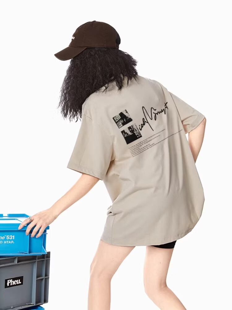 ICH MODE 260G Heavyweight Trendy Back Print Oversize T-Shirt Women Top Apricot L 8