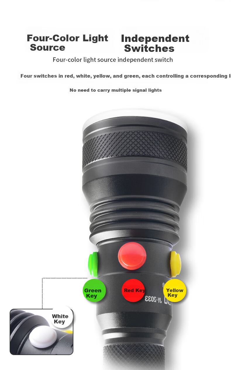 Jujingyang Railway Flashlight Signal Light Four-Color High Brightness Red White Yellow Green 2033 Rechargeable Traffic Train Indicator Light 2