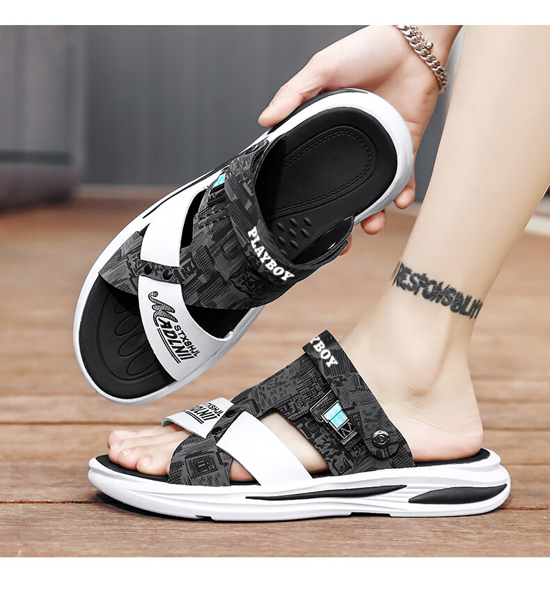PLAYBOY Men's Sandals 2026 Summer Dual-Wear Comfortable Trendy Beach Flip-Flops Black Size 39 9
