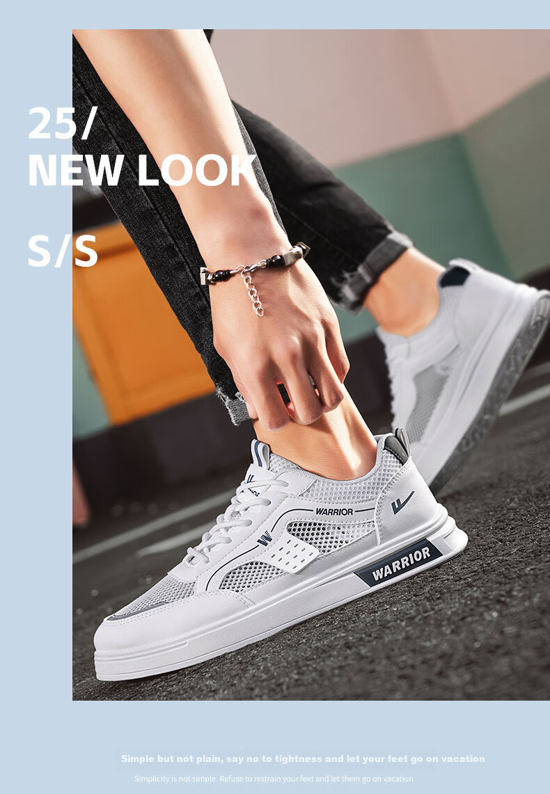 Warrior Official Men's Summer Breathable Mesh Sneakers Lightweight Hollow Thin Sports Shoes 586 White Blue Size 44 11