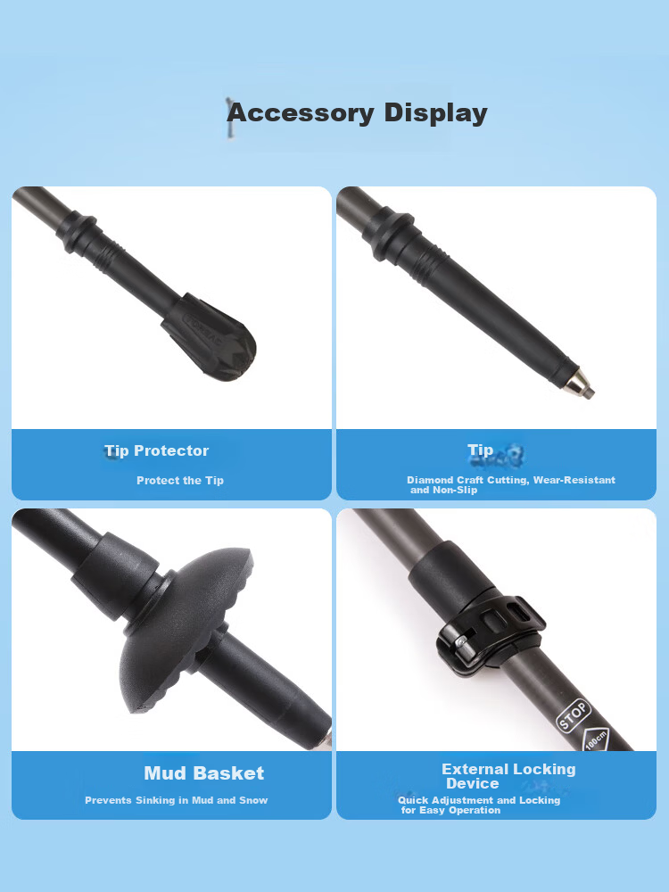 TOREAD Carbon Fiber Folding T-Shaped Trekking Pole Telescopic Lightweight Hiking Stick Charcoal Gray 8