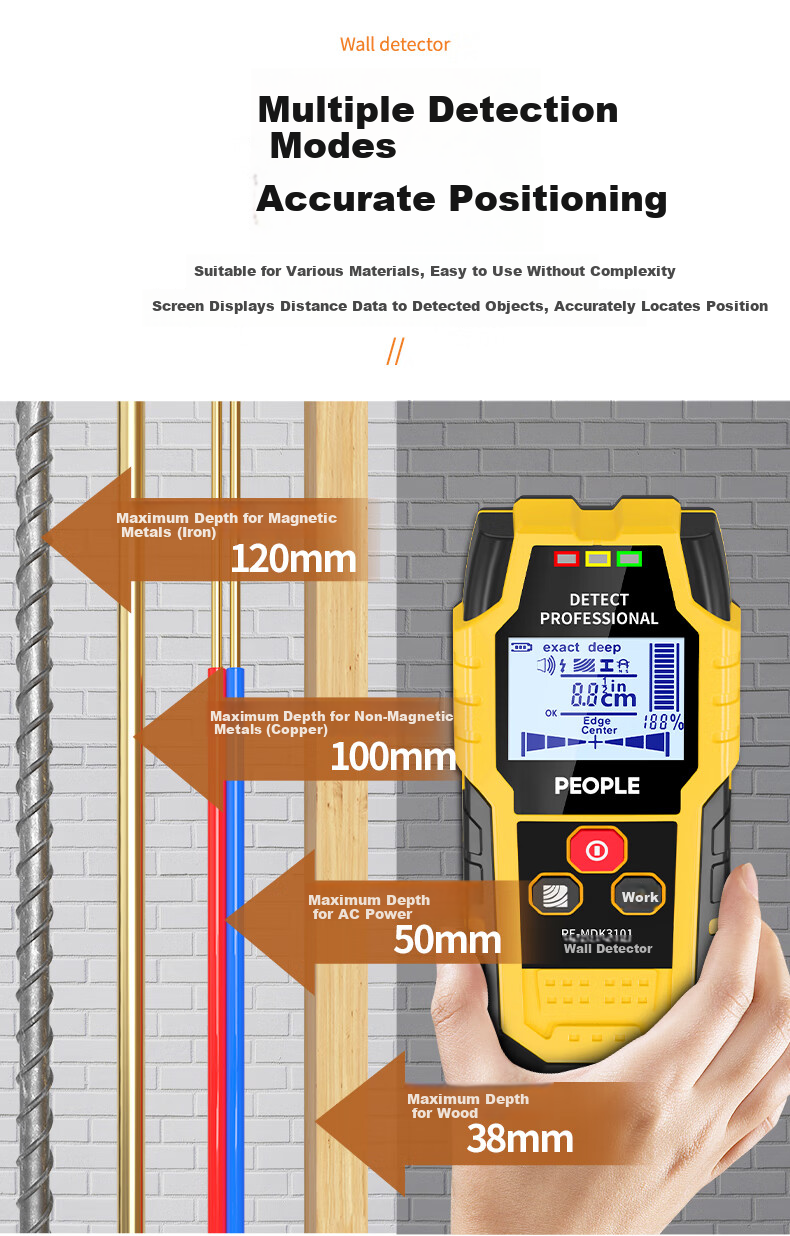 People Multifunctional Wall Detector Metal Rebar Wire Water Pipe Wood Detector Live Cable Pipeline Locator 1