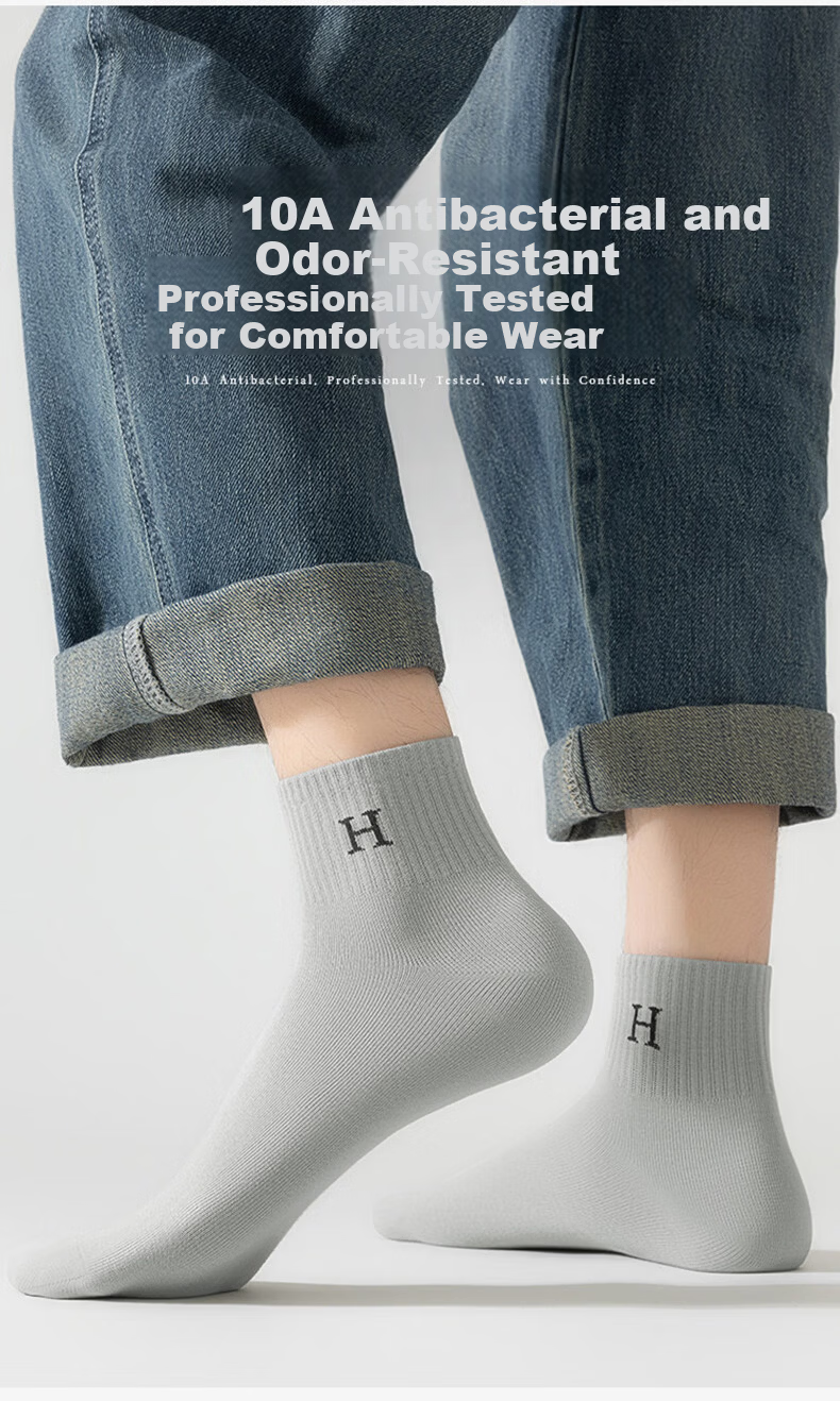 Yimian Men's Short Socks 100% Cotton Summer Thin Antibacterial Odor-Resistant Breathable Sports Cotton Low-Cut Socks 10 Pairs 7
