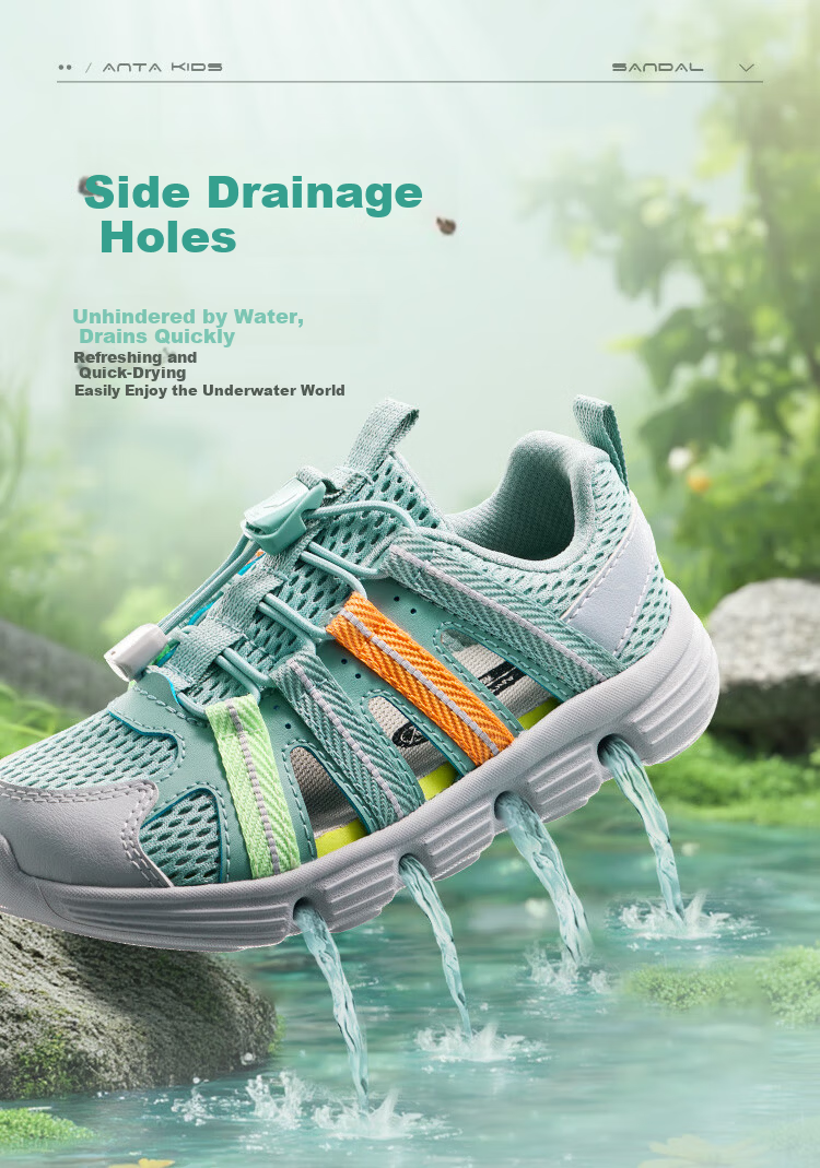 Anta Kids Girls Summer 2026 Breathable Lightweight Water Shoes Sandals A22629906 23
