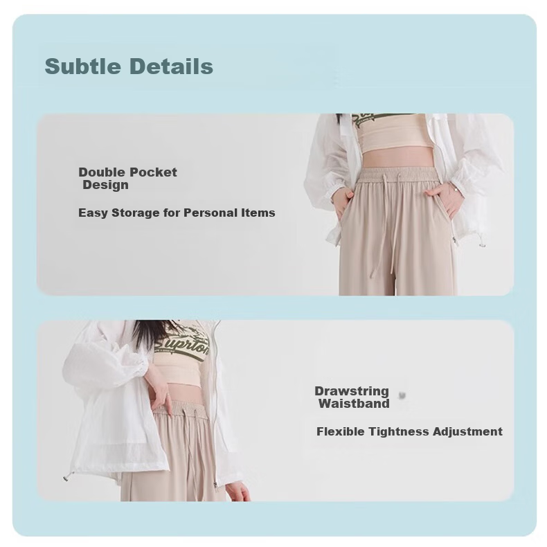 LangSha Ice Silk Wide-Leg Pants Women Summer Thin High-Waist Sun-Protective Slim Loose Straight-Leg Mosquito-Repellent Casual Trousers 7