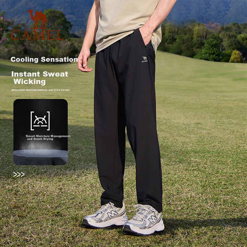 CAMEL Quick-Dry Men's Sports Pants Ice Cooling Sun Protection Antibacterial Straight Woven Pants C16BAYL6009 Phantom Black XL