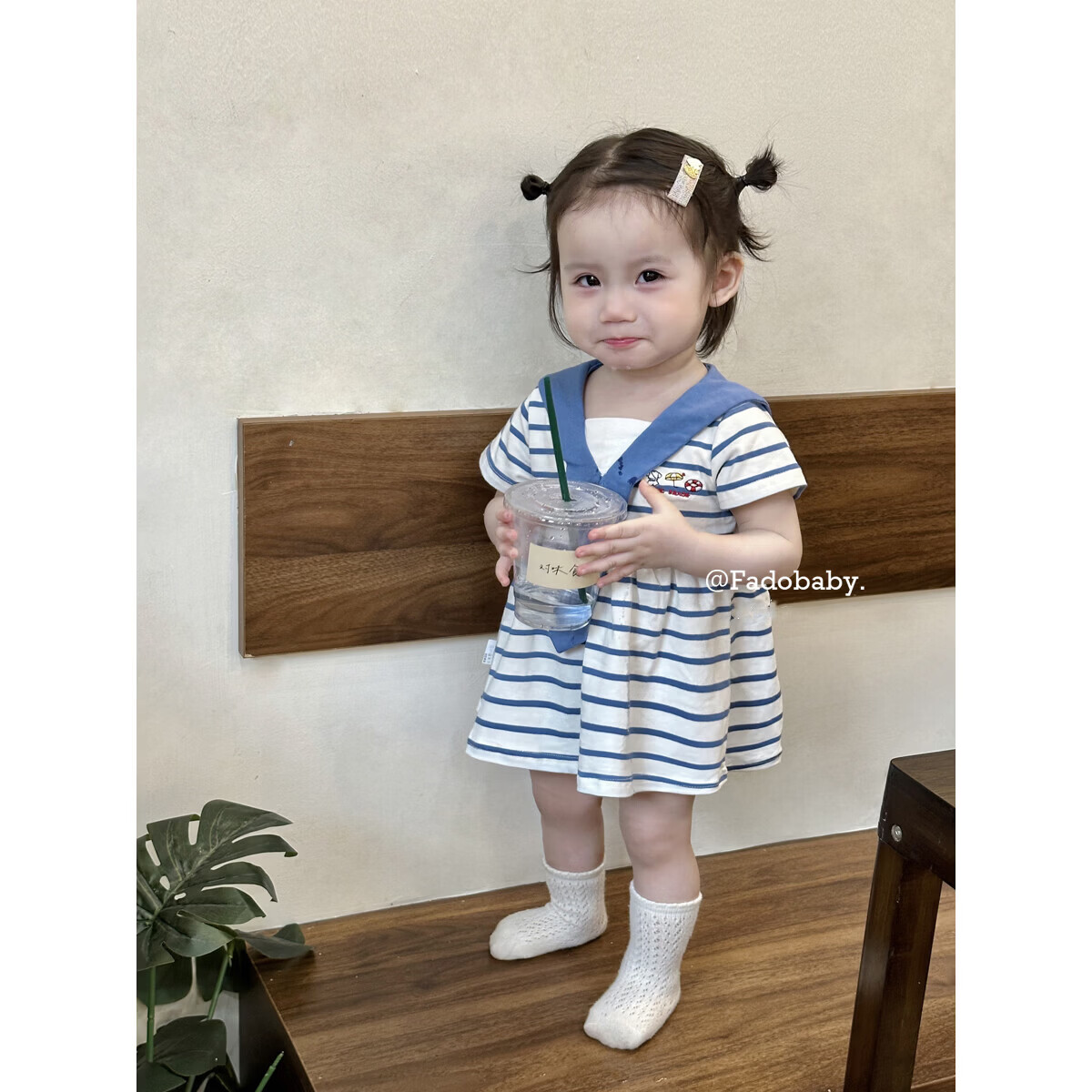 FADOBABY Girls' Navy Collar Striped Short Sleeve Summer Dress Newborn Toddler Cotton Princess Dress Summer