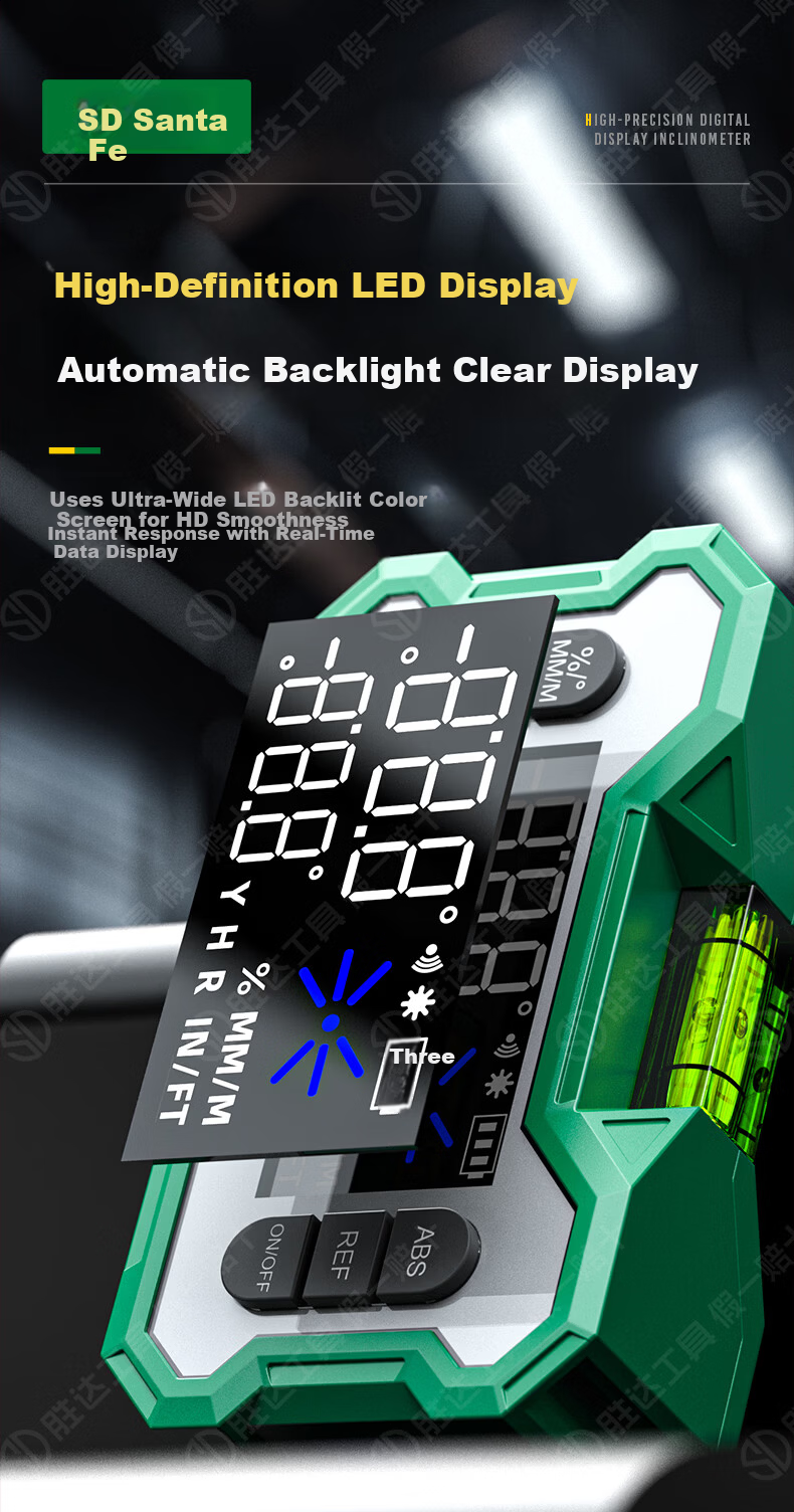 Shengda High-Precision Digital Inclinometer Box Electronic Digital Display Green Light Level with Magnetic Angle Meter Slope Gradient Ruler 5