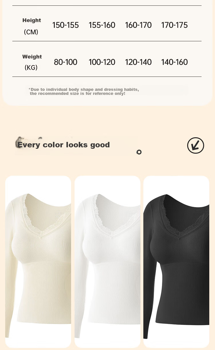 Langsha Women's Thermal Underwear with Chest Pad Autumn Winter Heating Cashmere Silk Seamless 10A Antibacterial Thickened Lace V-Neck Base Shirt 16
