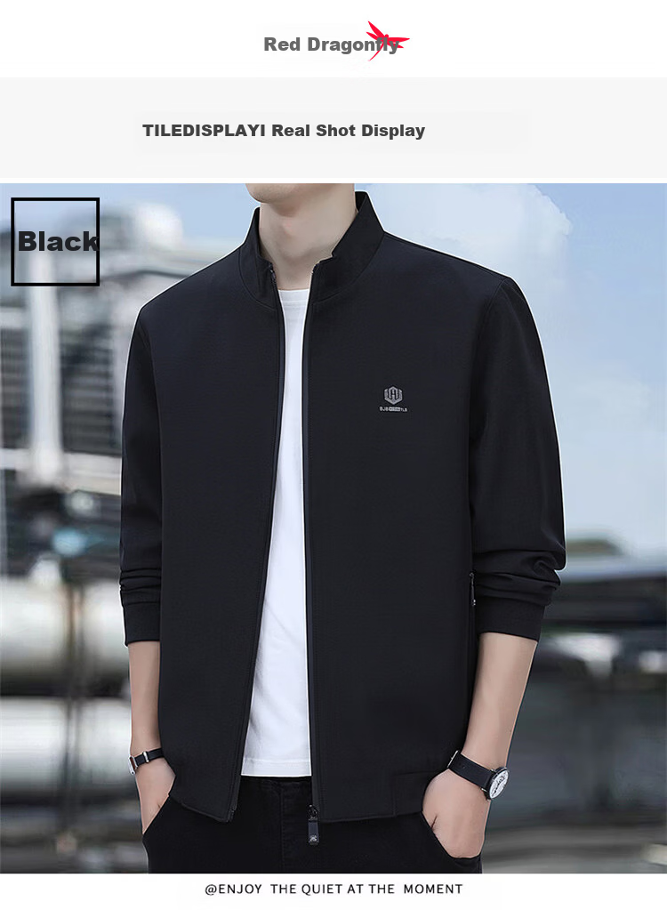 RED DRAGONFLY Men's Casual Fashion Business Commuter Simple Versatile Windproof Comfortable Stand Collar Jacket Black L 8