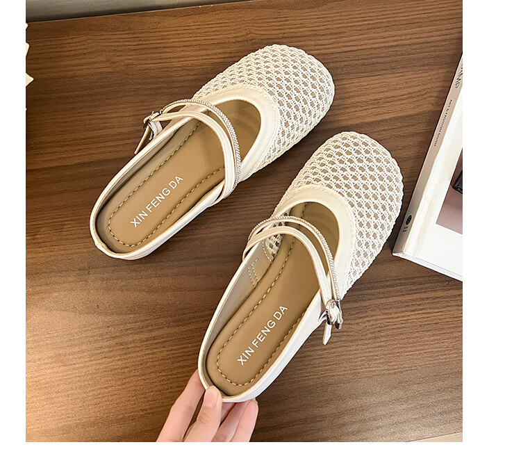 Cartelo Crocodile Women's Summer New Flat Hollow Out Fishnet Breathable Closed Toe Half Slippers Sandals 1788 Off-White Size 38 10