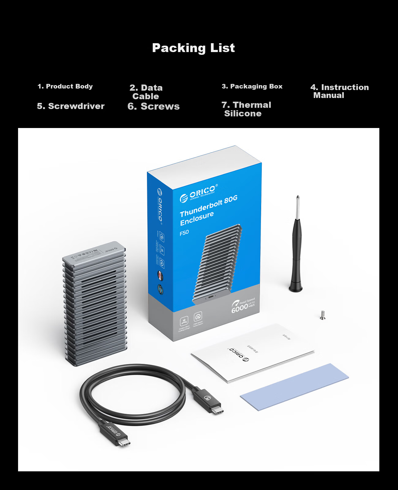 ORICO 80Gbps External Hard Drive Enclosure Compatible with Thunderbolt 5/4/3/USB4 M.2 NVMe Portable SSD Case for Mac Mini Computer Expansion F50 Gray 14