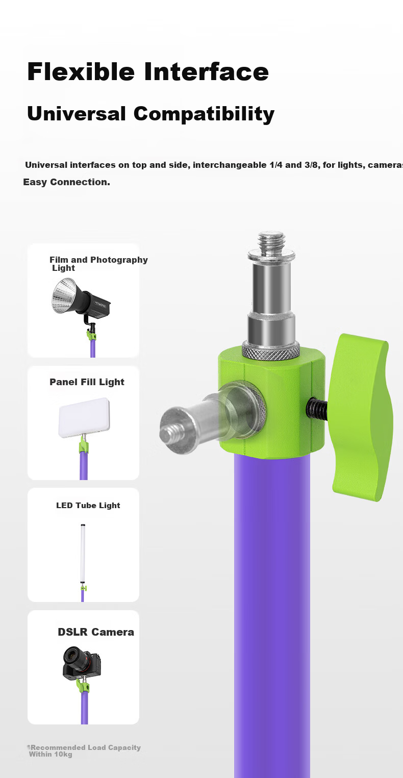 AMBITFUL ZhiJie Purple Green GM280P Portable 2.8m Pneumatic Light Stand 1/4 Inch Interface Photography Flashlight Tripod Heavy-Duty Universal 4