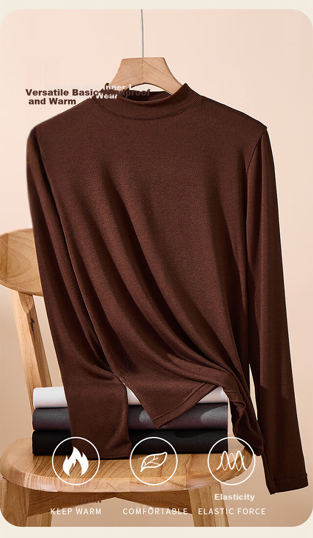 XUEXIMAN Women's Turtleneck Fleece-Lined Thickened Double-Sided Velvet Thermal Layered Top for Autumn and Winter 6