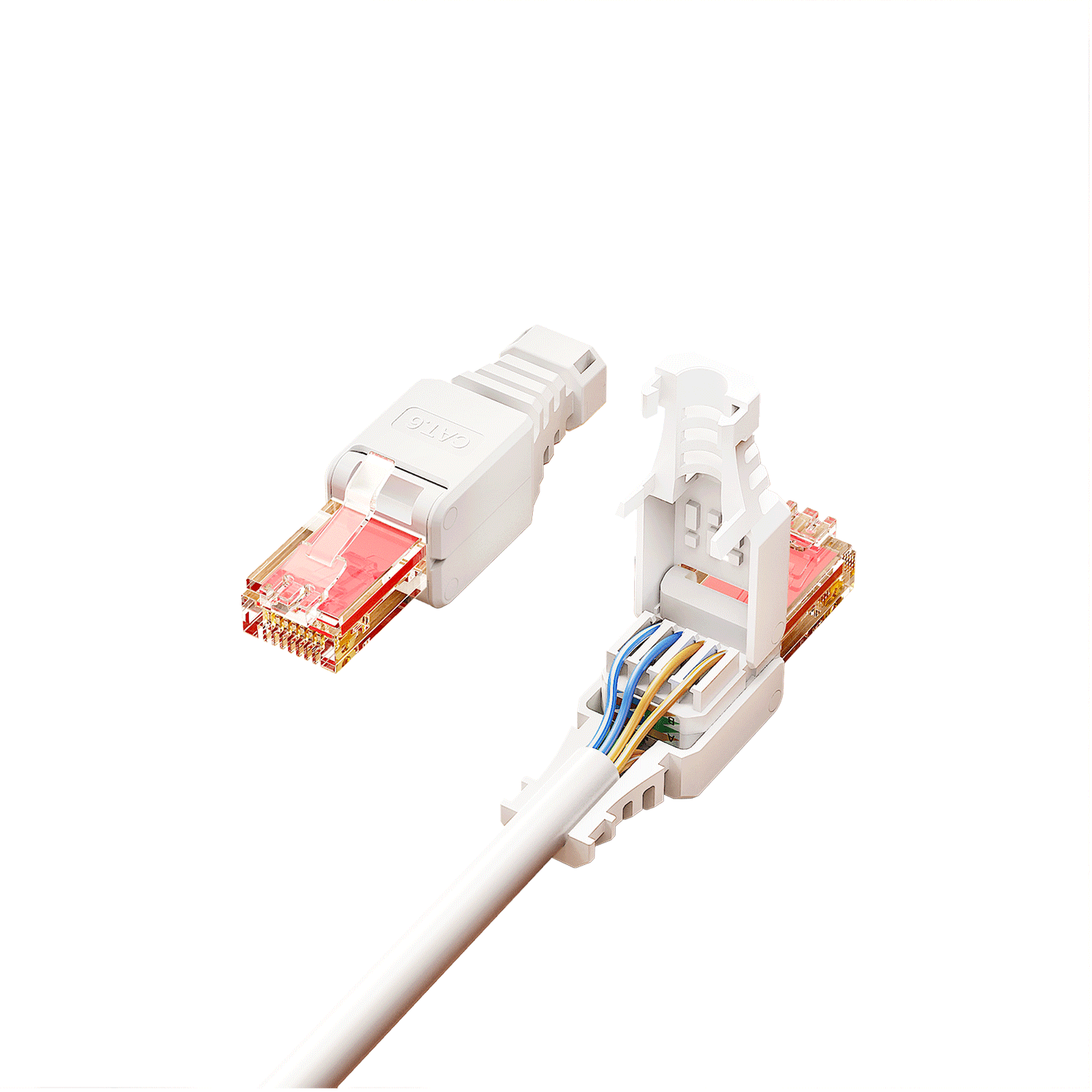 BIAZE Engineering Grade Category 6 Toolless Crystal Head, 8P8C Toolless RJ45 Computer Gigabit Network Cable Connector, Cat6 Crystal Head Network Cable Connector, Gigabit Network Connector, Single Pack